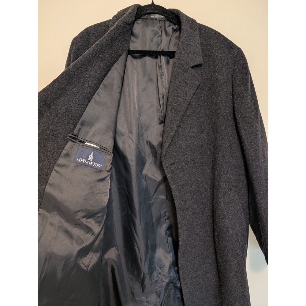 Vintage London Fog Mens 42R Overcoat Charcoal Grey Single Breasted Topcoat Long - Picture 2 of 9